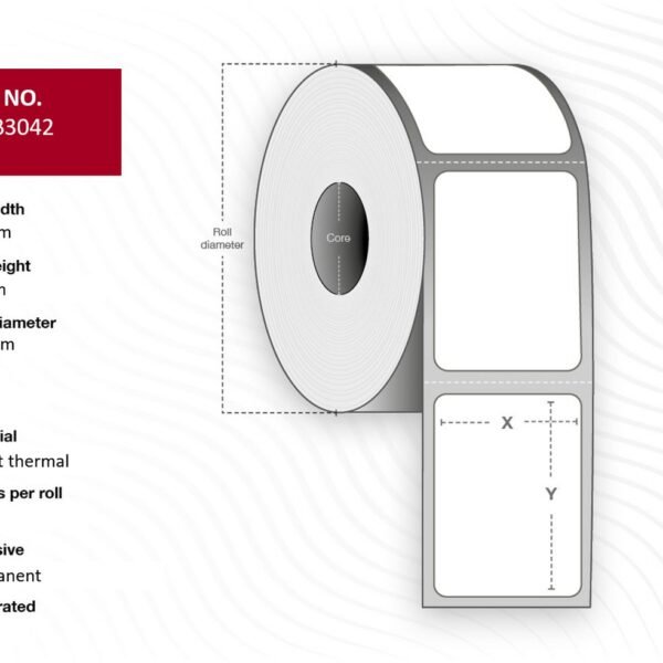 Label 102x74, Core 40,  Diameter 121 mm. Thermal  print. Top coated. Permanent. 1000 labels per roll. 12 rolls per box.