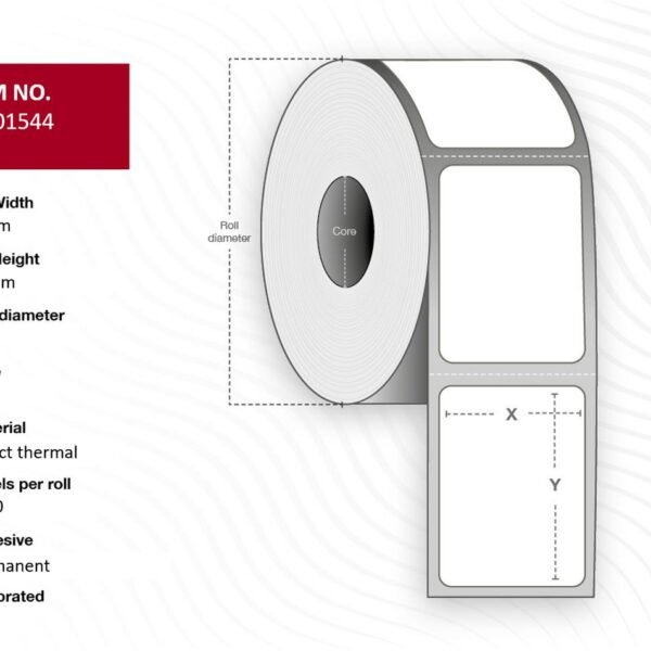 Label 60x25 - Core 40. White.  Uncoated. DT. Permanent.  2.000 labels per roll. 12 rolls per box 40 mm core. 2.000 lab./roll 12pcs/Box.