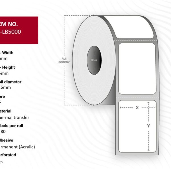 Label 51x25, Core 25, Thermal  Transfer, White matt coated,  Permanent, Diameter 115 mm, 2580 labels per roll, 8 rolls per box