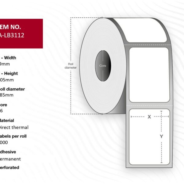 RFID Label 99x105 - Core 76.  White. DT. Permanent. 185mm  diameter. 1000 labels per roll. 1 roll per box.
