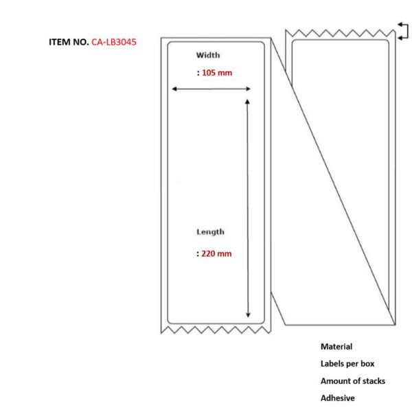 Label 105x220, Core Fanfold  Thermal print. Uncoated.  Permanent.