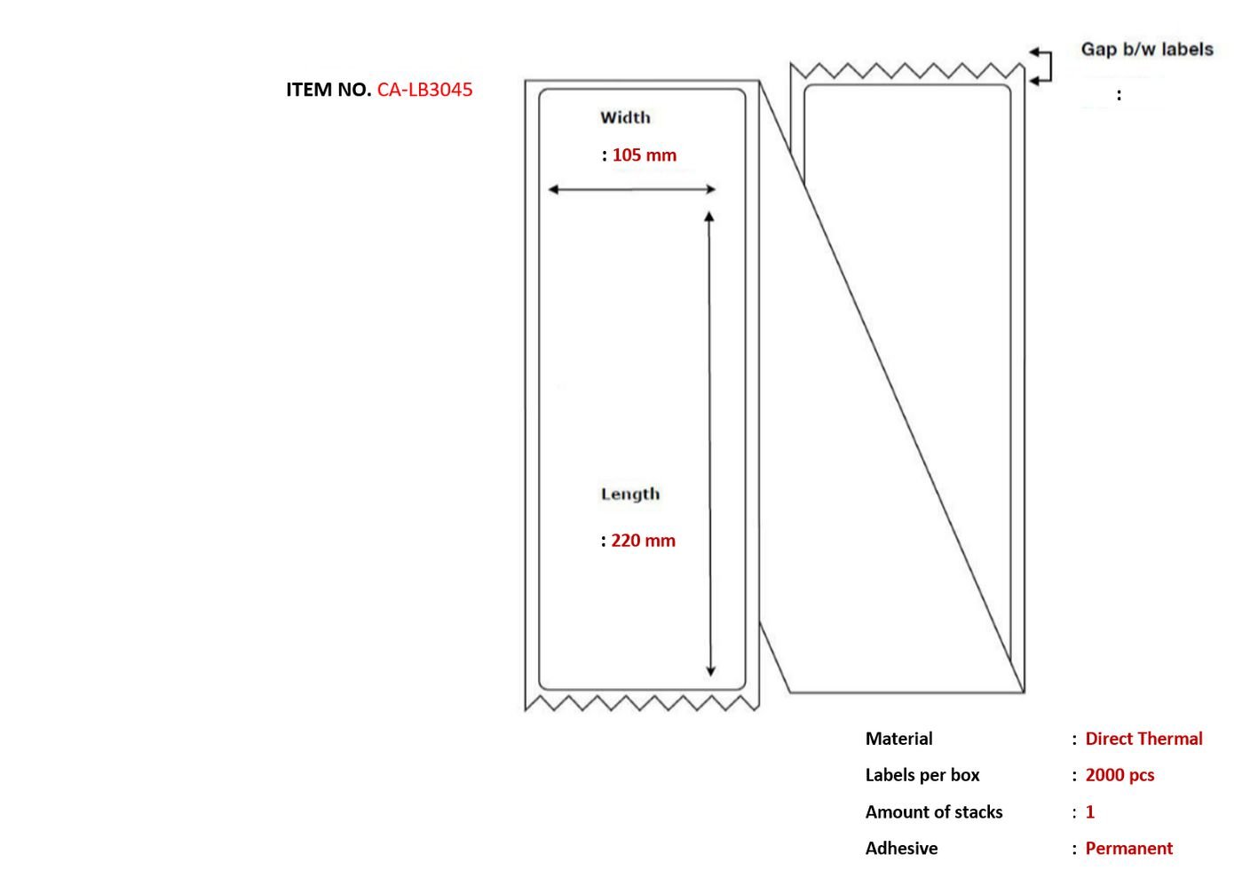 Img_32463333.jpg Label 105x220, Core Fanfold Thermal print. Uncoated. Permanent. - Image 1