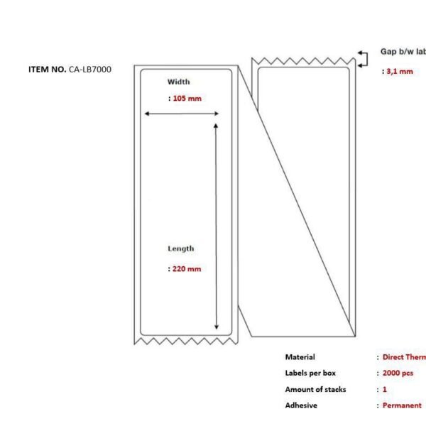 Ship-label 105 x 220mm,  Direct Thermal, Fanfold, 2000  labels per box