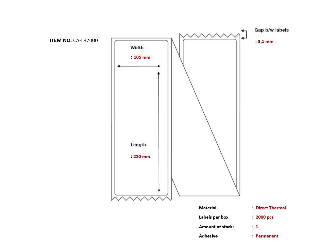 Img_32783478.jpg Ship-label 105 x 220mm, Direct Thermal, Fanfold, 2000 labels per box - Image 1