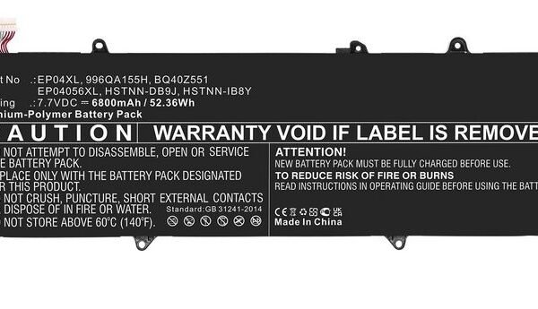 Laptop Battery for HP 52.36Wh  7.7V 6800mAh 52Wh Li-Pol 7.7V  6800mAh Black, Elite Dragonfly G1, Elite Dragonfly G2, Elite Dragonfly-8MK79EA,