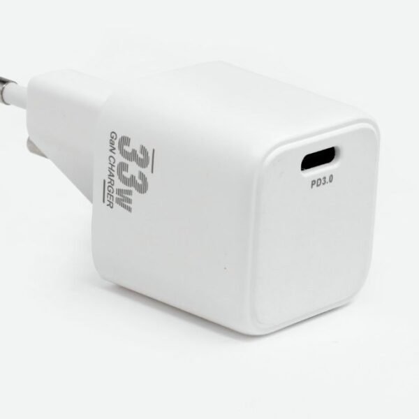 33W USB-C Nano Single Port  Charger, GaN Technology  5V2A-20V1.5A USB PD Plug: USB-C EU Wall, White Color - Compatible with all