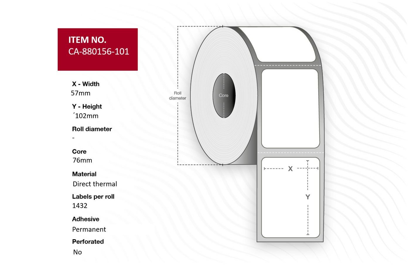 Img_33100812.jpg Label 57 x 102mm, Core 76mm, Direct Thermal, Coated, Permanent, No perforation, 1432 labels per roll, 8 rolls per box - Image 1