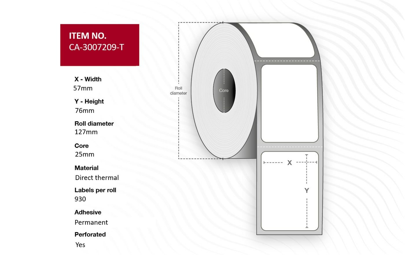Img_33513961.jpg Label 57 x 76mm, Core 25mm, Direct Thermal, Coated, Permanent, Perforated, 930 labels per roll, 12 rolls per box - Image 1