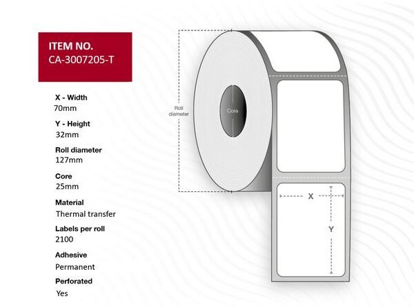 Capture CA-3007205-T printer label White
