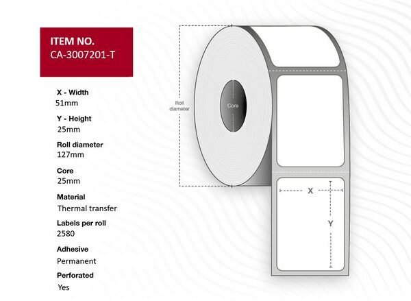Capture CA-3007201-T printer label White