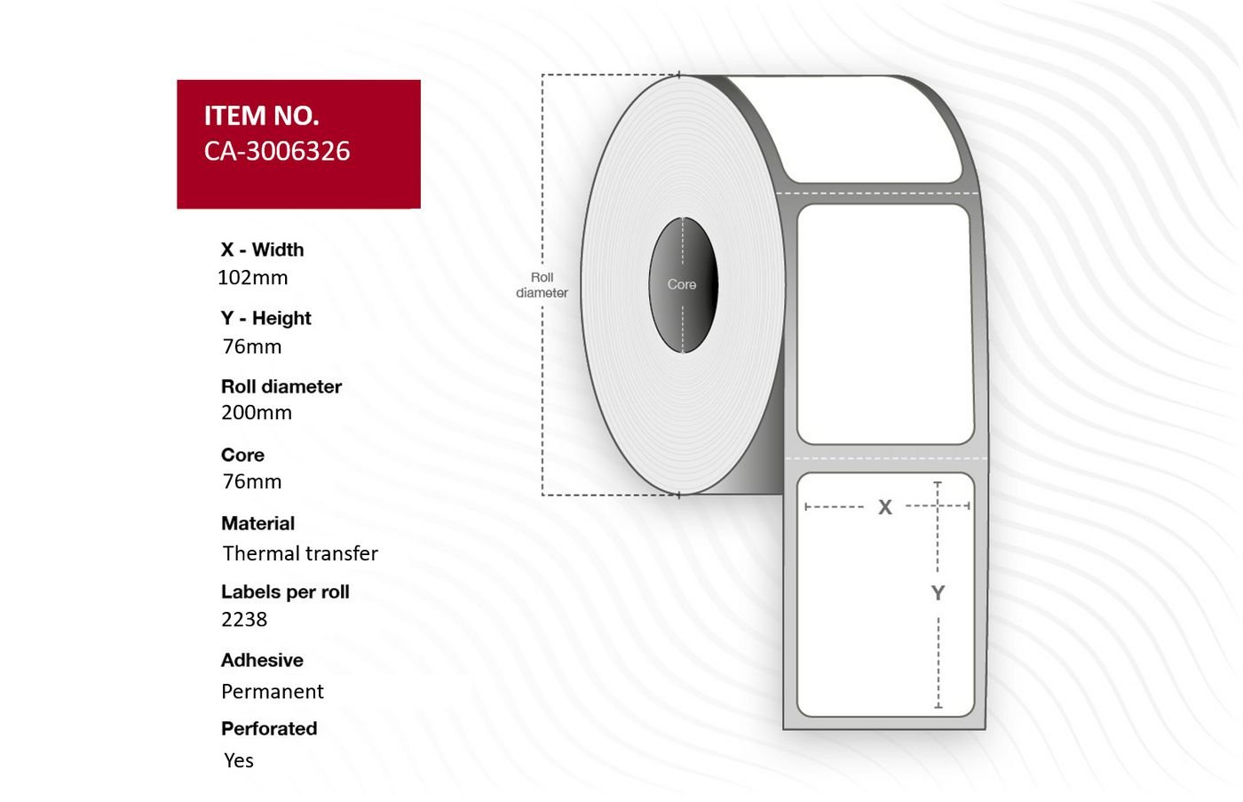Img_33514012.jpg Label 102 x 76mm, Core 76mm, Thermal Transfer, Coated, Permanent, Perforated, 2238 labels per roll, 4 rolls per box - Image 1