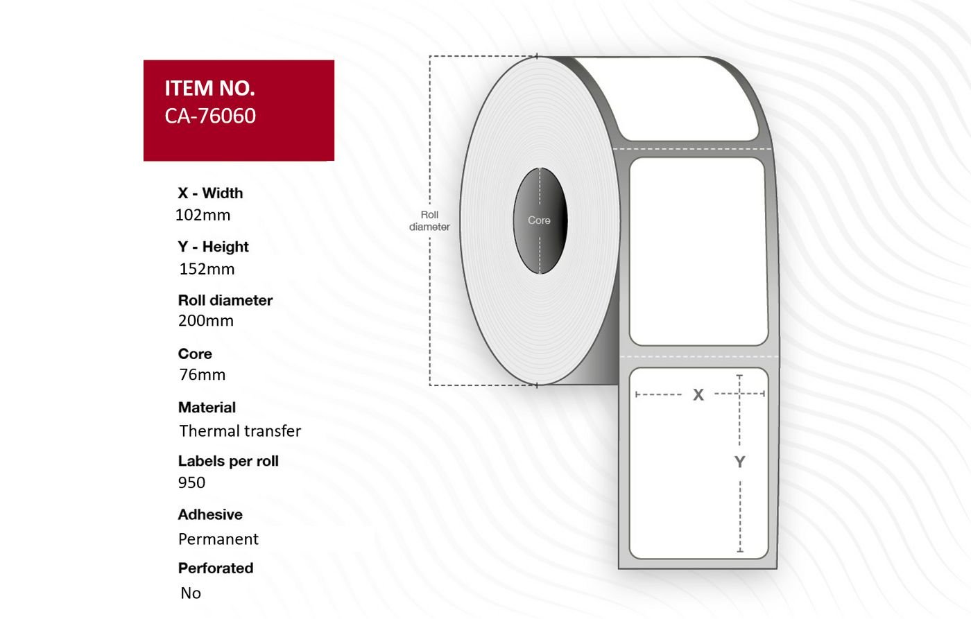 Img_33517010.jpg Label 102 x 152mm, Core 76mm, Thermal Transfer, Coated, Permanent, No perforation, 950 labels per roll, 4 rolls per box - Image 1