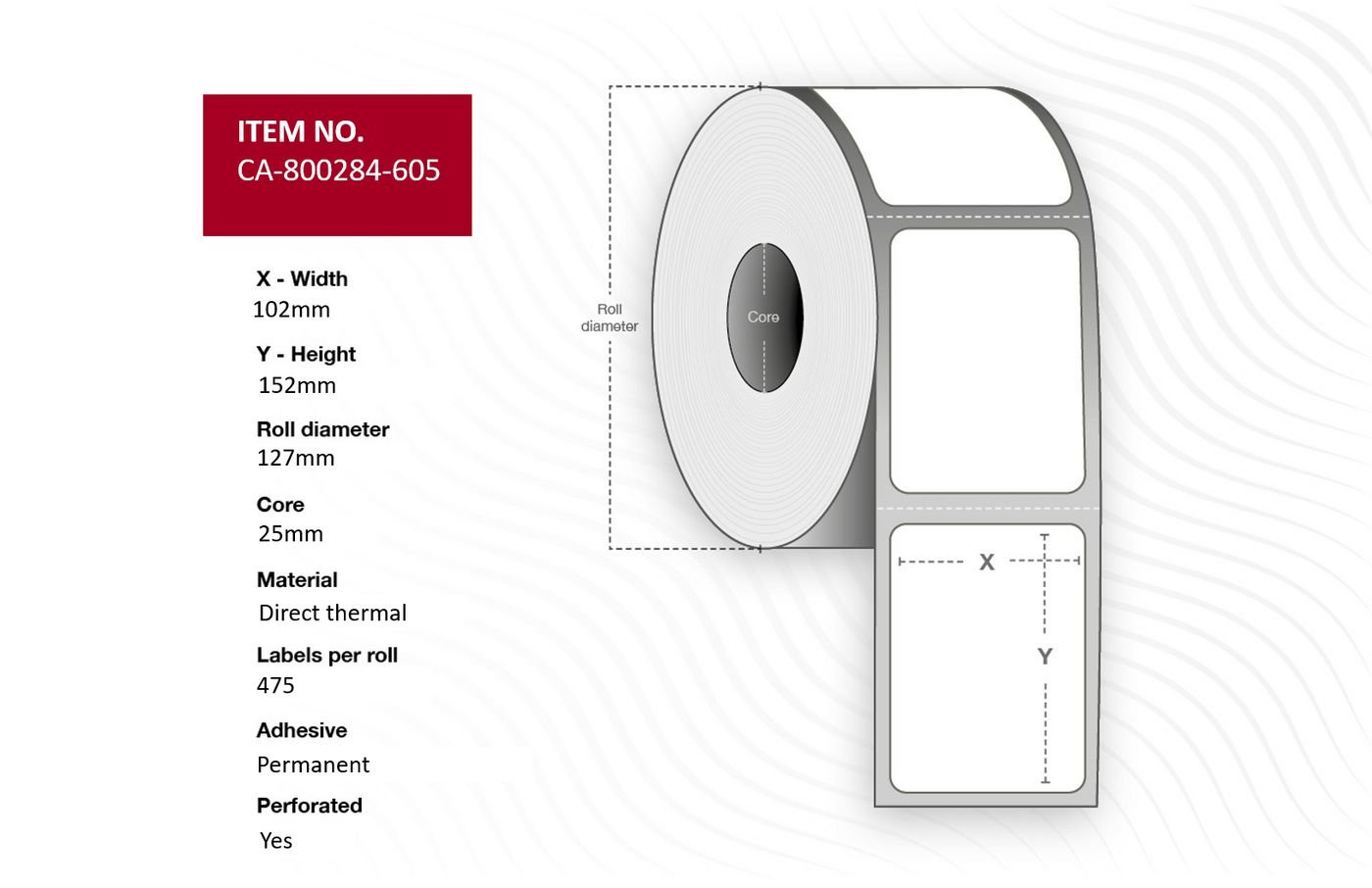 Img_33517099.jpg Label 102 x 152mm, Core 25mm, Direct Thermal, Uncoated, Permanent, Perforated, 475 labels per roll, 12 rolls per box - Image 1