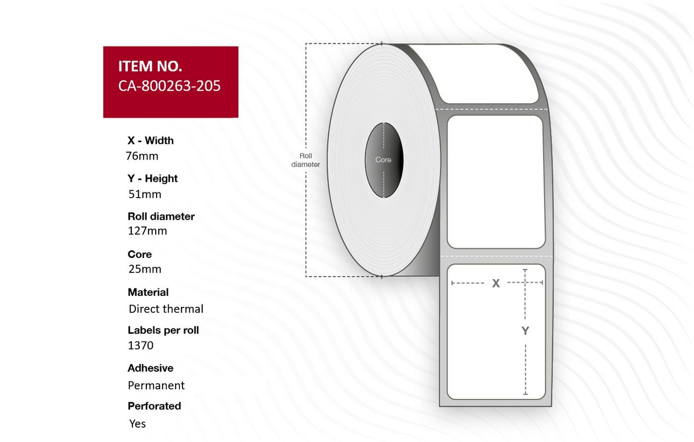 Img_33517733.jpg Label 76 x 51mm, Core 25mm, Direct Thermal, Coated, Permanent, Perforated, 1370 labels per roll, 12 rolls per box - Image 1