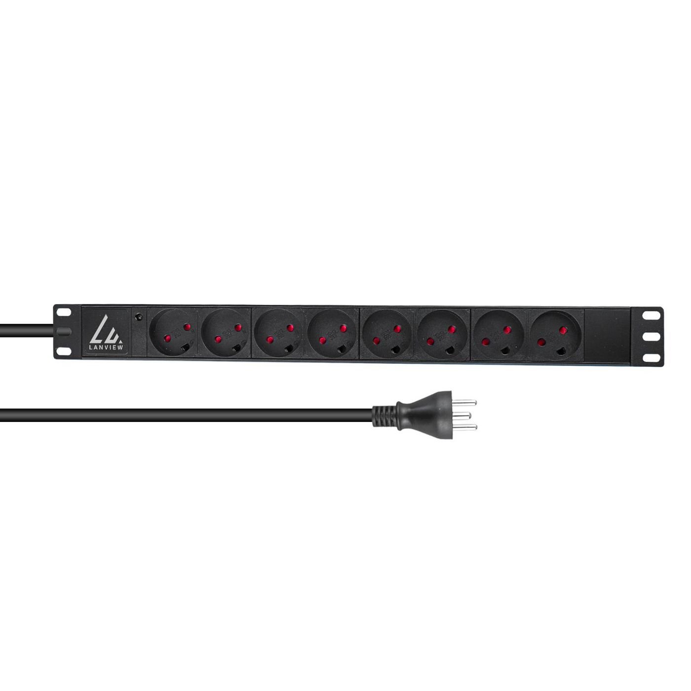 Img_33523342.jpg 19" rack mount power strip, 1U, 13A with 8 x danish type K socket and 2m cable with type K plug - Image 1