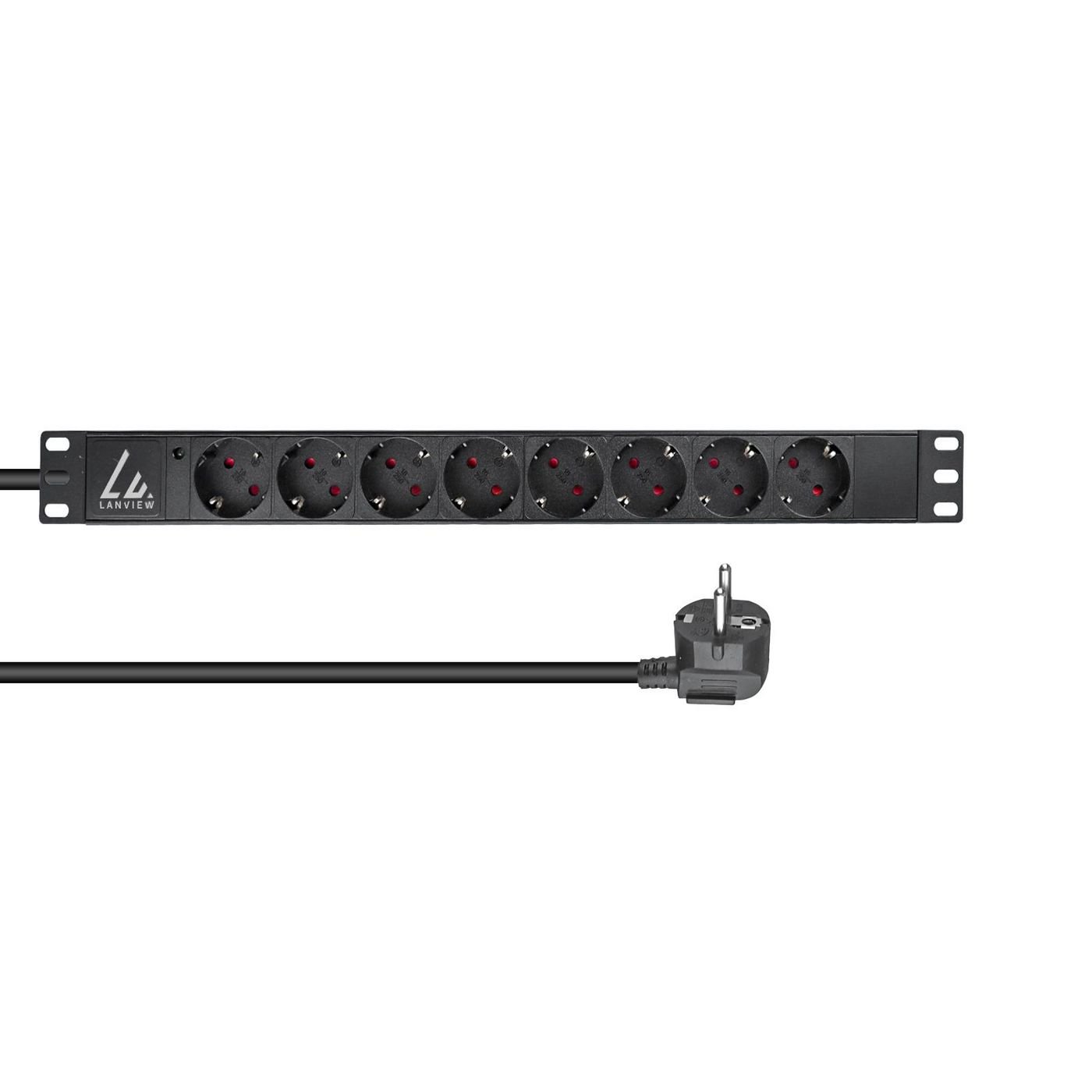 Img_33523578.jpg 19" rack mount power strip, 1U, 16A with 8 x Schuko type F socket and 2m cable with Schuko type F plug - Image 1