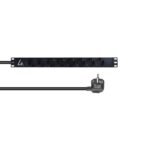 19" rack mount power strip,  1U, 16A with 8 x Schuko type  F socket and 3m power cord and Schuko plug