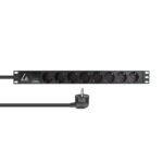 19" Rack mount power strip,  16A with 8 x Schuko type,  with hot swap surge protector device, 2m cable with Schuko plug