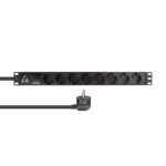 19" Rack mount power strip,  16A with 8 x Schuko type,  with hot swap surge protector device, 2m cable with Schuko plug