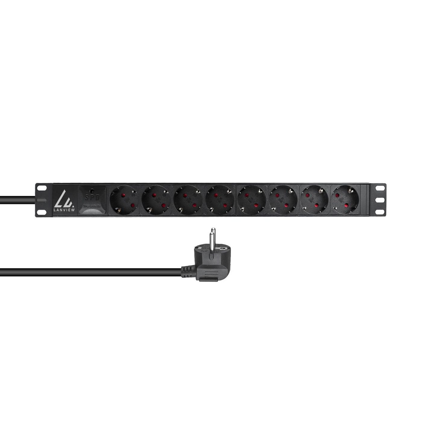 Img_33523792.jpg 19" Rack mount power strip, 16A with 8 x Schuko type, with hot swap surge protector device, 2m cable with Schuko plug - Image 1
