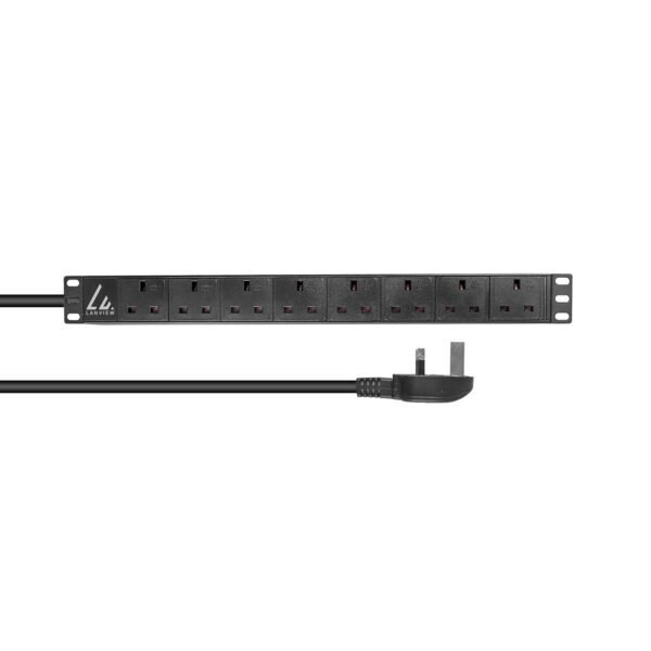 UK Rack mount power strip,  1U, 13A with 8x UK socket and  3m cable with UK plug