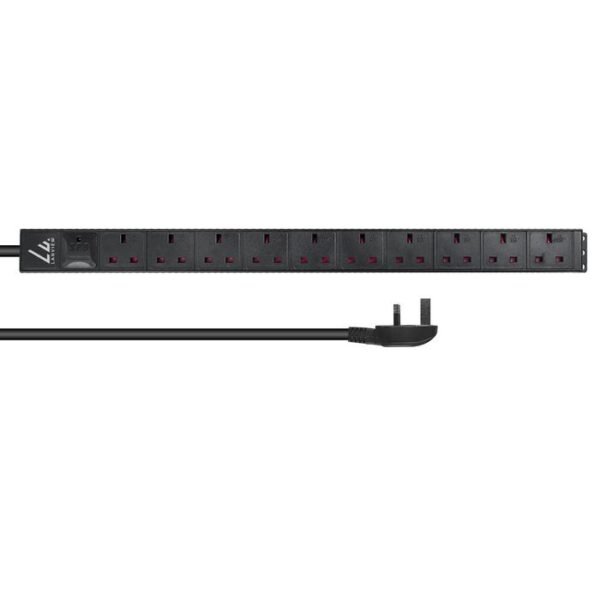 UK Rack mount power strip,  1,4U, 13A with 10x UK socket  and 3m cable with UK plug