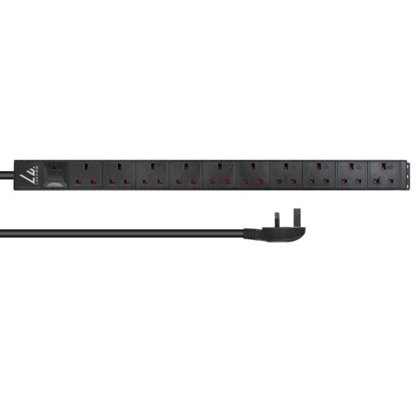 UK Rack mount power strip,  1,4U, 13A with 10x UK socket  and 3m cable with UK plug