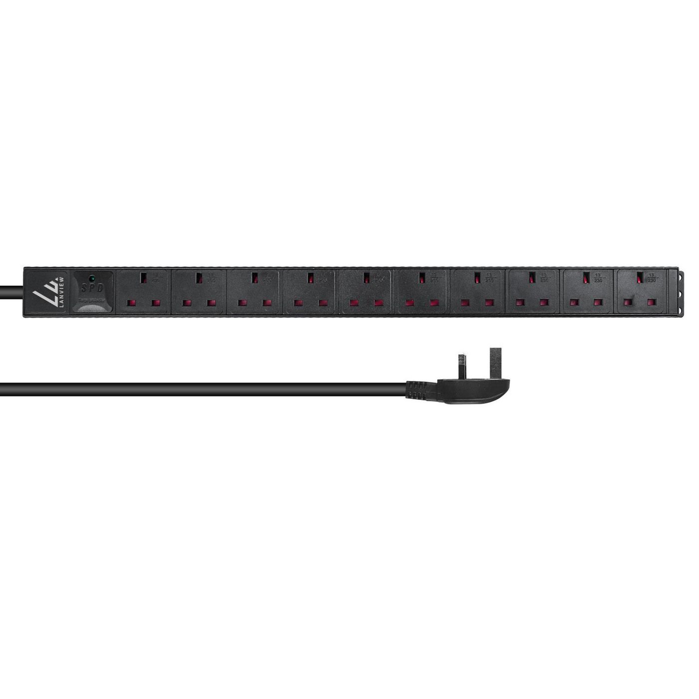 Img_33523829.jpg UK Rack mount power strip, 1,4U, 13A with 10x UK socket and 3m cable with UK plug - Image 1