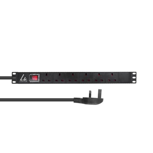 UK Rack mount power strip  19", 1U, 13A with 6 x UK  socket and 3m cable with UK plug