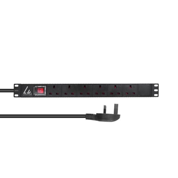 UK Rack mount power strip  19", 1U, 13A with 6 x UK  socket and 3m cable with UK plug
