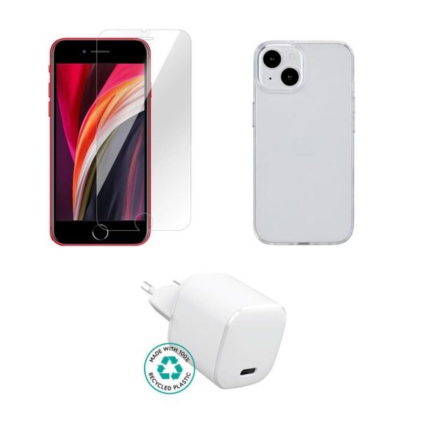 Kit for iPhone SE (2022).  Charger, Cover, Glass. Brown  Box.
