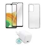 Kit for Samsung Galaxy A53  5G. Charger, Cover, Glass.  Brown Box.