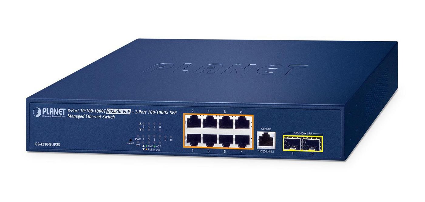 Img_33540375.jpg IPv6/IPv4, 8-Port 10/100/1000T 802.3bt 95W PoE + 2-Port 100/1000X SFP Managed Switch - Image 1