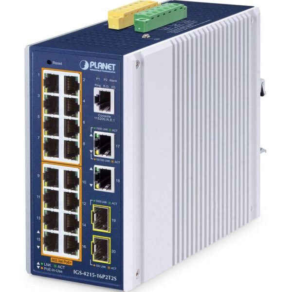 IP30 Industrial L2/L4 16-Port  10/100/1000T 802.3at PoE +  2-Port 10/100/1000T + 2-Port 100/1000X SFP Managed Switch