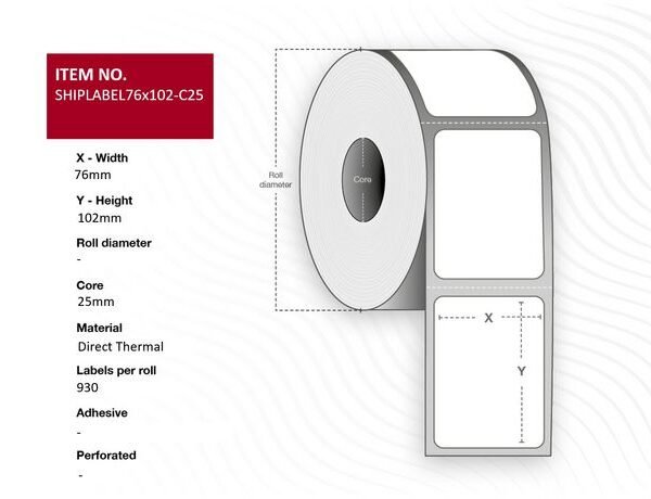 Capture SHIPLABEL76X102-C25 printer label White