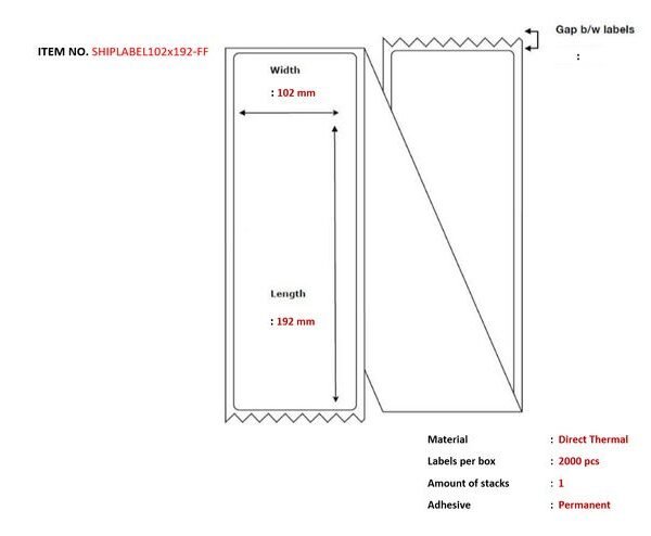 Capture SHIPLABEL102X192-FF printer label White