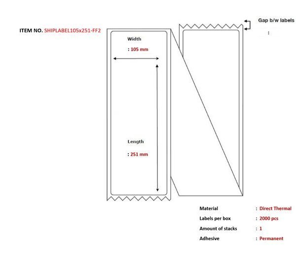 Capture SHIPLABEL105X251-FF2 printer label White