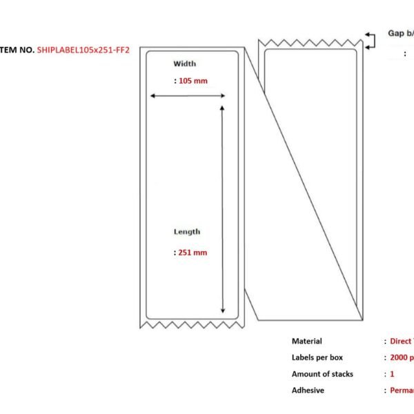 Ship-label 105 x 251mm,  Fanfold. Direct Thermal, 2000  labels per box