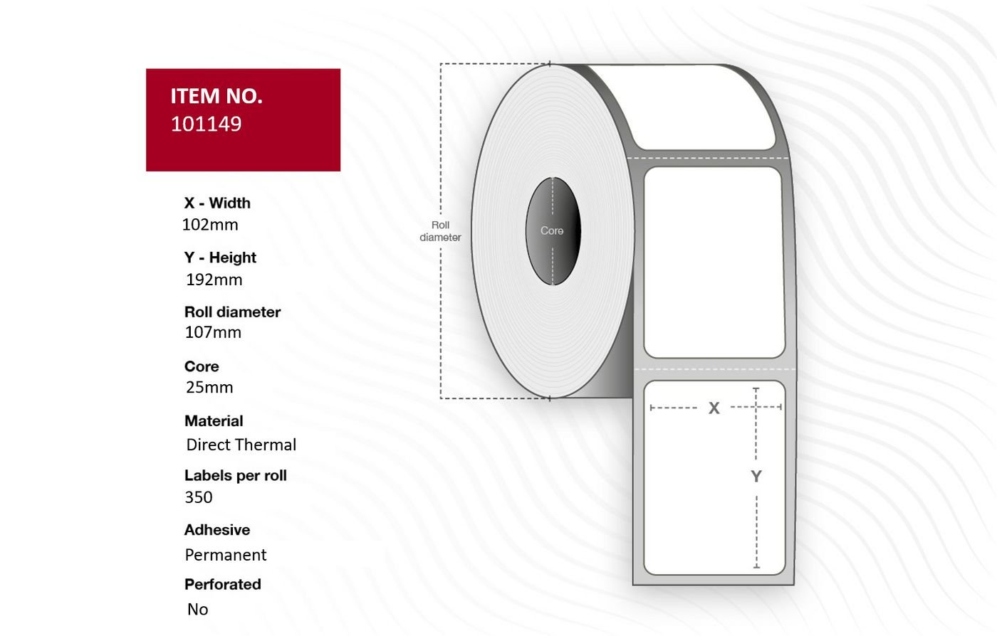 Img_33945407.jpg Label 102x192 - Core 25. White. Uncoated. DT. Permanent. No perforation. 350 labels per roll. 18 rolls per box - Image 1