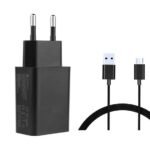 USB Power Adapter Black 12W 5V 2.4A USB Output EU  Wall - Black with USB to Micro-USB cable