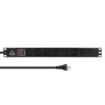 19" rack mount power strip,  ON/OFF Switch , 1U, 13A with  6 x danish type K socket and 3m cable with type K plug