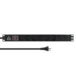 19" rack mount power strip,  ON/OFF Switch , 1U, 13A with  6 x danish type K socket and 3m cable with type K plug