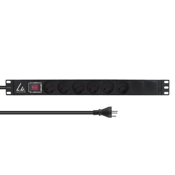 19" rack mount power strip,  ON/OFF Switch , 1U, 13A with  6 x danish type K socket and 3m cable with type K plug