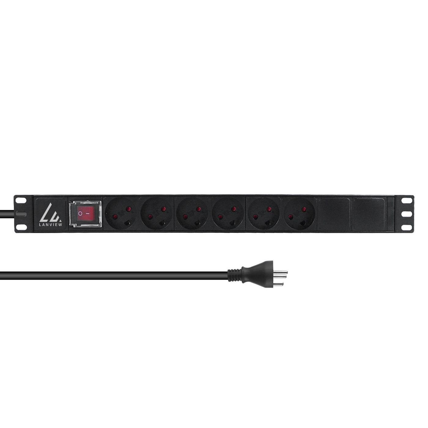 Img_34436992.jpg 19" rack mount power strip, ON/OFF Switch , 1U, 13A with 6 x danish type K socket and 3m cable with type K plug - Image 1