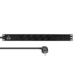 19" rack mount power strip,  1U, 10A with 5 x Schuko type  F socket.