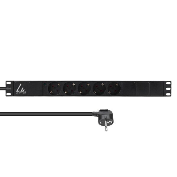 19" rack mount power strip,  1U, 10A with 5 x Schuko type  F socket.
