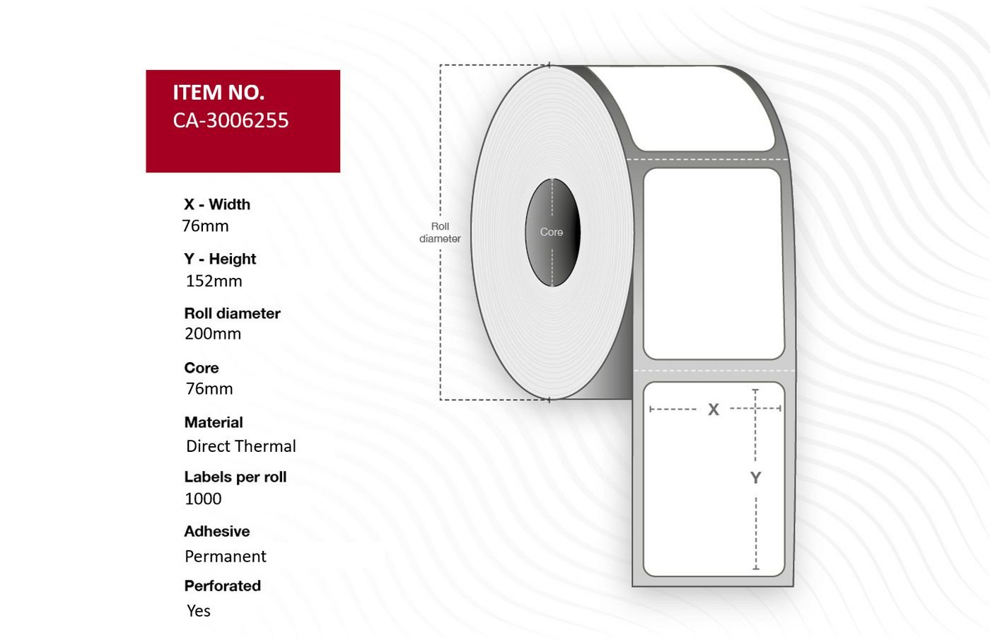 Img_34440444.jpg Label 76 x 152mm, Core 76mm, Direct Thermal, Uncoated, Permanent, Perforated, 1000 labels per roll, 6 rolls per box - Image 1