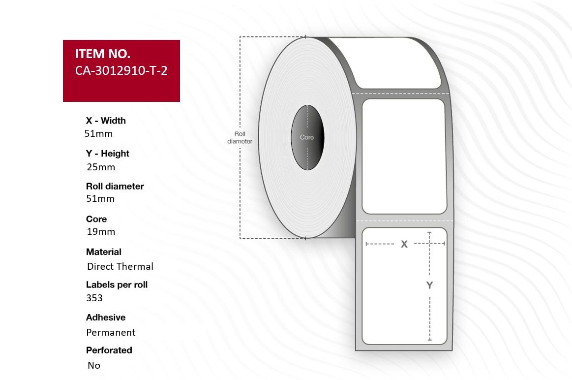 Img_34454920.jpg Label 51x25, Core 19, Direct Thermal, White uncoated paper, Permanent Adhesive, no perforation, no black mark, Diameter 51 mm, 353 - Image 1