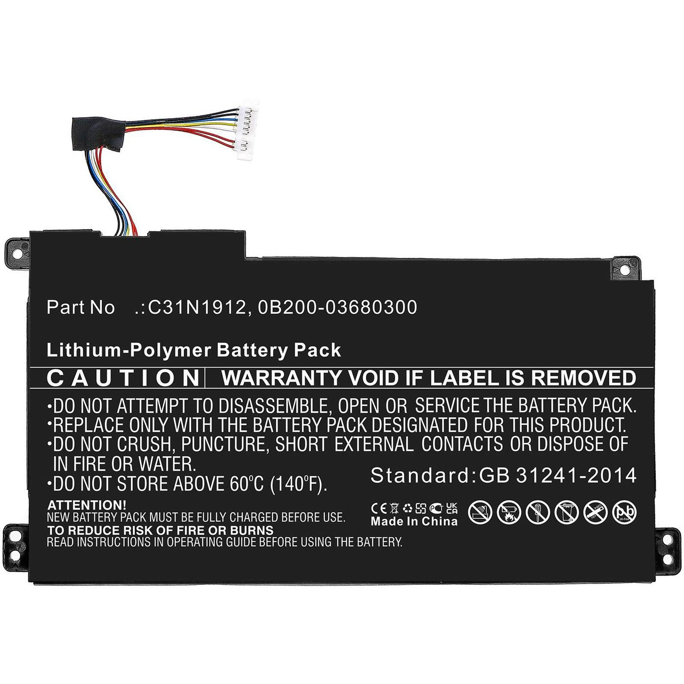 Img_34462650.jpg Laptop Battery for Asus 41.04Wh 11.4V 3600mAh Battery for Asus Notebook, Laptop, 41.04Wh Li-Polymer 11.4V 3600mAh, Black for E410MA, - Image 1