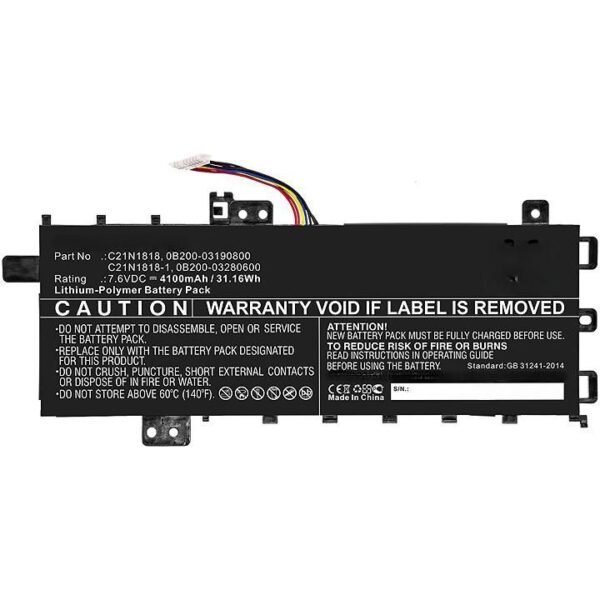 Laptop Battery for Asus  31.16Wh 7.6V 4100mAh Laptop  Battery for Asus 31.16Wh Li-Polymer 7.6V 4100mAh (TYPE A) for Asus A412FA,